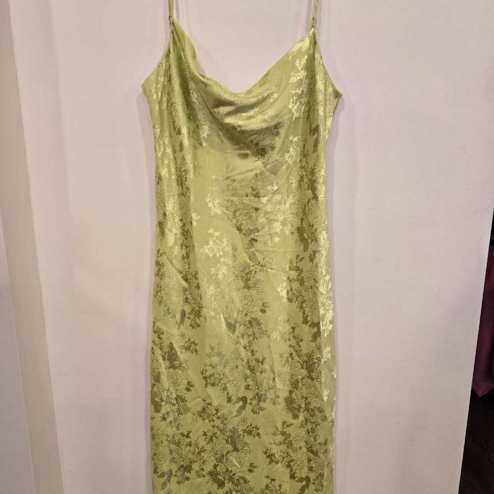 Green Satin Floral Slip Dress NWT‎ Y2K Style Cowl Women's XL Romantic
